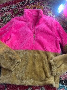 Lilly Pulitzer Bright Pink Sherpa Half-Zip Pullover
